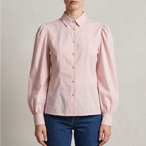 St Michael Pink Striped Shirt Sezane style vintage long sleeve collar retro L